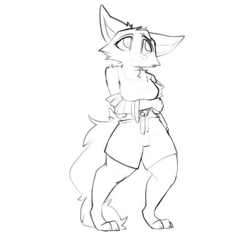 2020 absurd_res anthro barefoot bottomwear canid canine clothed clothing feet female fluffy fluffy_tail fox full-length_portrait fully_clothed fur hi_res jodia_(zhanbow) mammal monochrome portrait shorts simple_background solo standing white_background zhanbow // 2847x2704 // 300.8KB