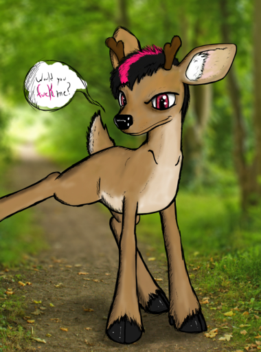 2013 absurd_res antlers brown_body brown_fur cervid detailed_background feral forest fur hair hi_res hooves horn looking_at_viewer male mammal multicolored_hair nature outside pink_eyes plant scruff_the_deer scruffythedeer solo tree // 1900x2561 // 4.0MB