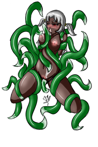 2:3 anthro avante92 breasts consentacles female genitals grey_hair hair hi_res penetration pussy red_eyes solo tentacles vaginal vaginal_penetration // 1200x1800 // 990.6KB