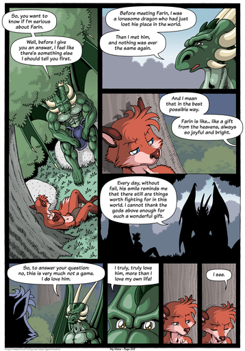 7:10 abs anthro biceps biped blue_eyes bottomwear canid canine chest_tuft claws close-up clothed clothing comic day dialogue digital_media_(artwork) digitigrade dragon duo english_text eyes_closed finger_claws fluffy fluffy_tail forest fox fur geminisaint grass green_body hi_res horn loincloth male mammal membrane_(anatomy) membranous_wings muscular muscular_anthro muscular_male narrowed_eyes navel nipples nodding paws pecs plant plantigrade red_body red_fur rock scalie sekk'ral shrub silhouette sitting size_difference surin text toe_claws topless tree tribal tribal_clothing tuft wing_claws wings // 896x1280 // 492.7KB