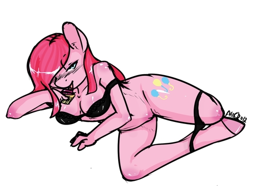 2012 anthro anthrofied avante92 bedroom_eyes blue_eyes breasts clothed clothing cupcake cutie_mark earth_pony equid equine female food fur genitals hair horse licking looking_at_viewer mammal narrowed_eyes off_shoulder panties pink_body pink_fur pink_hair pinkamena_(mlp) pinkie_pie_(mlp) pony pussy seductive simple_background solo straight_hair tongue tongue_out underwear white_background // 1400x1000 // 182.6KB