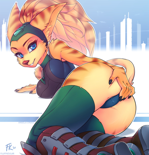 2020 5_fingers angela_cross anthro blue_eyes boots breasts butt clothed clothing female fingers fluff-kevlar footwear green_clothing green_legwear green_stockings headgear headwear legwear lombax looking_at_viewer mammal ratchet_and_clank smile solo sony_corporation sony_interactive_entertainment stockings thigh_highs video_games // 1084x1125 // 803.3KB