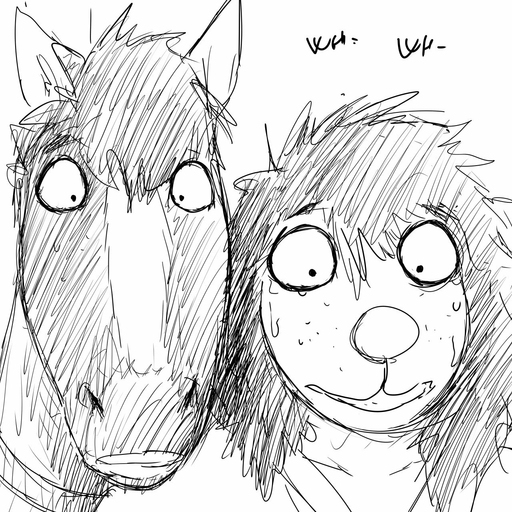 1:1 black_and_white bodily_fluids canid canine canis clothed clothing comic creepy dialogue domestic_dog duo equid equine female hi_res hladilnik horse male mammal michelle_(hladilnik) monochrome scared simple_background sketch sweat text white_background will_(hladilnik) zebra // 1280x1280 // 418.7KB