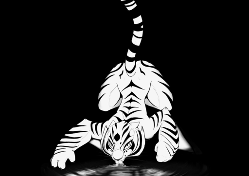 absurd_res anthro ass_up biped butt dreamworks drinking felid female hi_res kneeling kung_fu_panda lapping licking looking_at_viewer mammal master_tigress monochrome nude pantherine sabrotiger solo tiger tongue tongue_out water // 4299x3036 // 1.4MB