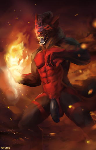2017 abs angry anthro balls biceps big_penis biped black_body black_eyes black_fur black_penis bodily_fluids burning canid canine canis chunie claws detailed_background digital_media_(artwork) digitigrade facial_markings fire fireball flaccid foreskin fur genitals hair head_markings hi_res humanoid_genitalia humanoid_penis lineless looking_at_viewer magic magic_user male mammal markings multicolored_body multicolored_fur muscular muscular_anthro muscular_male navel neck_tuft no_sclera nude nytmare_(lyrusfirewolf) obliques open_mouth pecs penis pubes red_balls red_body red_fur red_markings red_nose saliva smoke solo standing teeth tongue triceps tuft vein white_body white_fur wolf // 824x1280 // 360.3KB
