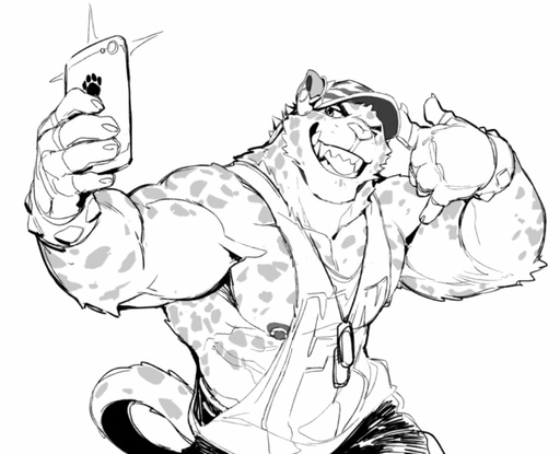 abs anthro biceps big_muscles claws clothed clothing felid fur hat headgear headwear male mammal monochrome muscular muscular_anthro muscular_male nipples null-ghost pantherine pecs rubido_(null-ghost) smile solo spots spotted_body spotted_fur teeth // 800x649 // 69.5KB