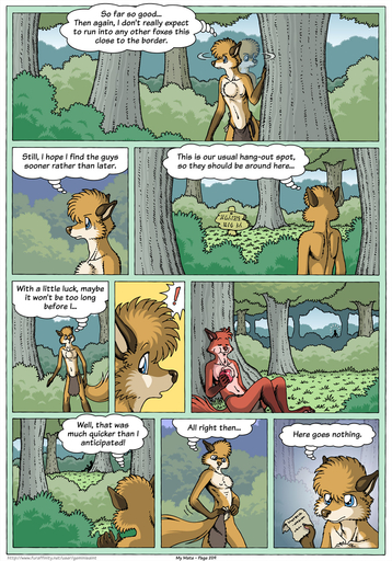 ! 2020 5_fingers 7:10 anthro apple biped blue_eyes bottomwear brown_ears brown_nose canid canine cheek_tuft chest_tuft cloth clothed clothing comic day digital_media_(artwork) eating english_text facial_tuft farin fingers fluffy fluffy_tail food forest fox fruit fur furgonomics geminisaint grass head_tuft hi_res holding_object letter loincloth long_tail male mammal multicolored_body nature navel nipples outside plant red_body red_fur shrub sign surin tail_clothing text thinking thought_bubble topless tree tribal tribal_clothing tuft two_tone_body wood yellow_body yellow_fur // 896x1280 // 589.6KB