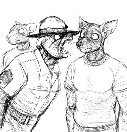 anthro black_and_white bodily_fluids canid canine canis clothing domestic_dog group hat headgear headwear hi_res hladilnik male mammal meme military monochrome open_mouth saliva sharp_teeth shaved teeth usmc yelling // 1232x1280 // 1.3MB