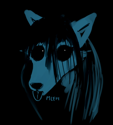anthro black_and_blue black_sclera blep canid canine canis carol_(hladilnik) domestic_dog female hair hi_res hladilnik mammal possession restricted_palette solo tongue tongue_out // 1161x1280 // 421.0KB