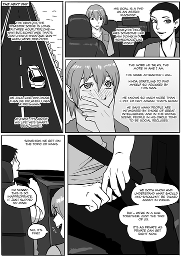 blush border bottomwear car clothing comic covering covering_mouth damon_(grimart) dialogue driving elf english_text grimart humanoid humanoid_pointy_ears leto_(grimart) male monochrome pants road seatbelt shirt sitting smile text topwear vehicle vest white_border // 620x877 // 319.4KB