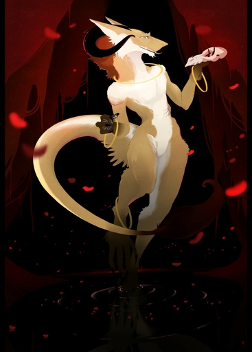 abstract_background anthro bangle blue_eyes bone claws countershading digitigrade featureless_crotch female flat_chested gigren_(artist) hi_res horn jewelry nude rhisa ripples sergal sharp_teeth skull solo tail_tuft teeth toe_claws tongue tongue_out tuft water // 917x1280 // 124.1KB