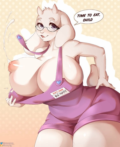 absurd_res big_breasts bodily_fluids boss_monster bovid breasts caprine dialogue eyewear female glasses hi_res huge_breasts lactating mammal mature_female one_breast_out solo stumpeg toriel undertale video_games wide_hips // 2808x3424 // 507.1KB