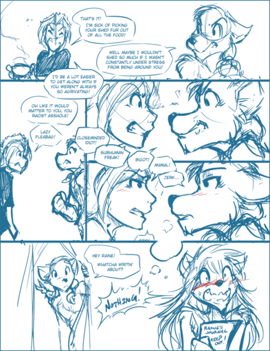 anthro blue_and_white blush canid canine canis comic conditional_dnp database_error_(twokinds) duo embarrassed english_text excited fantasy female feral fur hair human humor imagination journal keidran male malemale mammal monochrome mrs._nibbly parody potion profanity raine_silverlock rodent sciurid sketch sythe_(twokinds) text tom_fischbach tree_squirrel twokinds webcomic webcomic_character wolf // 825x1075 // 148.0KB