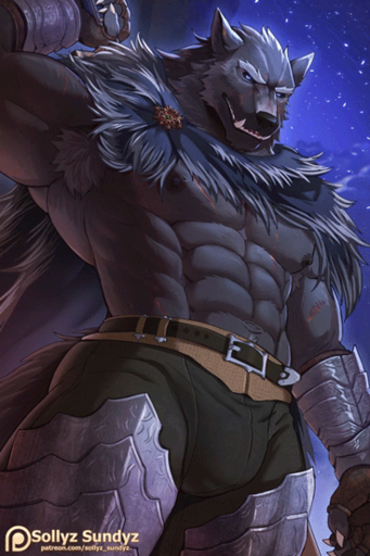 2:3 abs animated anthro belt blaidd_(elden_ring) bottomwear canid canine canis cape clothing fur male mammal muscular muscular_anthro muscular_male nipples pants short_playtime sollyz solo wolf // 400x600 // 7.9MB