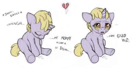 2012 <3 blonde_hair bodily_fluids brown_eyes cub dinky_hooves_(mlp) ecmajor equid equine eyes_closed female feral friendship_is_magic hair hasbro horn horse mammal my_little_pony open_mouth solo tears unicorn young // 920x467 // 168.6KB