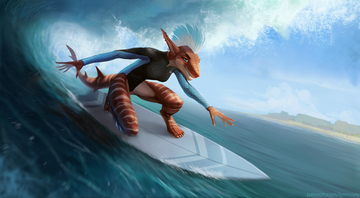 5_fingers 5_toes anthro blue_eyes breasts clothing day detailed_background ear_piercing ear_ring eyebrows eyelashes feet female fingers fish lynncore marine non-mammal_breasts one-piece_swimsuit outside piercing shark sky smile solo swimwear toes // 1200x661 // 783.3KB