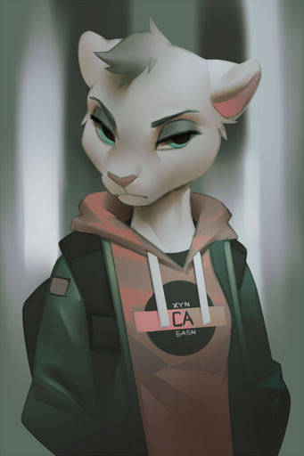 anthro backpack clothed clothing felid female fully_clothed hoodie lion looking_at_viewer mammal miles_df pantherine solo topwear // 600x900 // 304.2KB