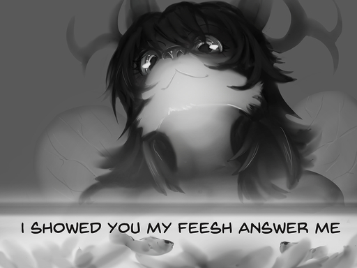 4:3 anthro antlers dialogue english_text female feral fish general-irrelevant hair horn hybrid looking_at_viewer marine meme mits_(character) monochrome smile solo text wings // 1440x1080 // 885.1KB