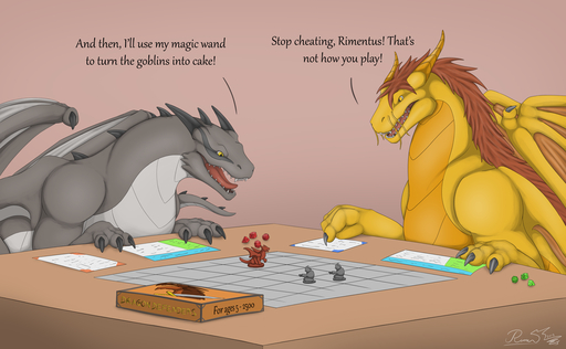 ambiguous_gender board_game dice dragon duo english_text figurine horn humor percival rimentus rimentus_(character) scalie text western_dragon wings // 1280x789 // 640.8KB