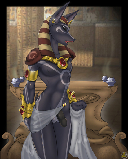 anthro anubian_jackal anubis balls biped black_penis canid canine canis clothed clothing conditional_dnp deity detailed_background ear_piercing egyptian egyptian_mythology flaccid genitals girly glans humanoid_genitalia humanoid_penis jackal male mammal middle_eastern_mythology mythology ornaments partially_clothed penis piercing scappo skimpy small_waist solo standing tattoo // 798x990 // 447.5KB