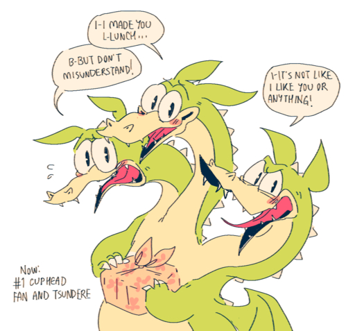 2017 3_heads claws cuphead_(game) dragon english_text feral grim_matchstick hydra long_ears long_neck looking_at_viewer lunch male multi_head rambamboo_(artist) scalie smile solo text tongue tongue_out tsundere video_games western_dragon wings // 1257x1172 // 463.0KB