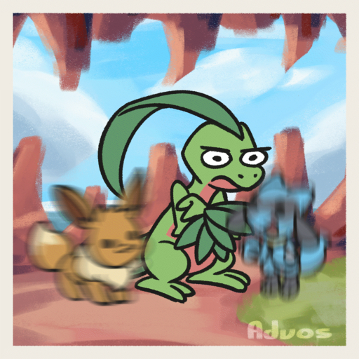 1:1 advos ambiguous_gender animated artist_name blurred_character canid canine crossed_arms digital_media_(artwork) eevee feet feral fingers frown fur group grovyle grovyle_the_thief jumping mammal pokemon_(species) reptile riolu scalie sky smile standing toes video_games // 1024x1024 // 2.6MB
