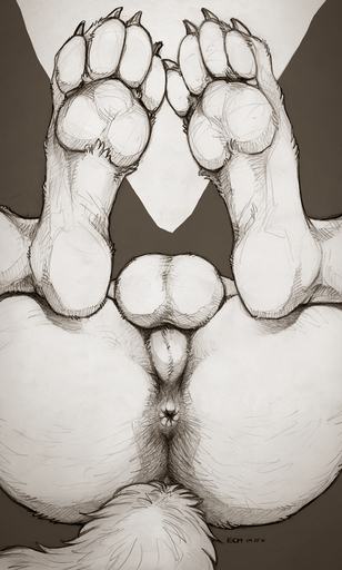 2016 4_toes abstract_background anthro anus balls barefoot biped butt butt_focus claws crotch_shot ecmajor feet foot_focus foot_shot genitals graphite_(artwork) grey_background greyscale hatching_(art) hindpaw legs_up lying male mammal monochrome nude on_back pawpads paws pencil_(artwork) perineum presenting presenting_anus presenting_hindquarters shaded signature simple_background soles solo tail_between_legs toe_claws toes traditional_media_(artwork) unknown_species white_background // 679x1127 // 1.1MB