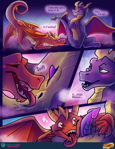 <3 <3_eyes activision animal_genitalia anus blush bodily_fluids comic covering covering_self dragon drooling duo english_text feral flame_(spyro) genitals hi_res licking male malemale monsterfuzz penis penis_tip playful presenting purple_penis quadruped raised_tail saliva shy slit sniffing sparkles spyro spyro_the_dragon teeth_showing text tongue tongue_out video_games yellow_penis // 1236x1600 // 2.2MB