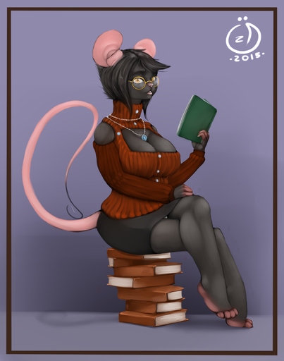 2015 absurd_res anthro big_breasts biped blue_border border breasts butt cleavage clothed clothing crossed_legs digital_media_(artwork) female hi_res mammal molly_(koyote) mouse murid murine ozi-rz rodent simple_background sitting smile solo // 2044x2600 // 1.6MB