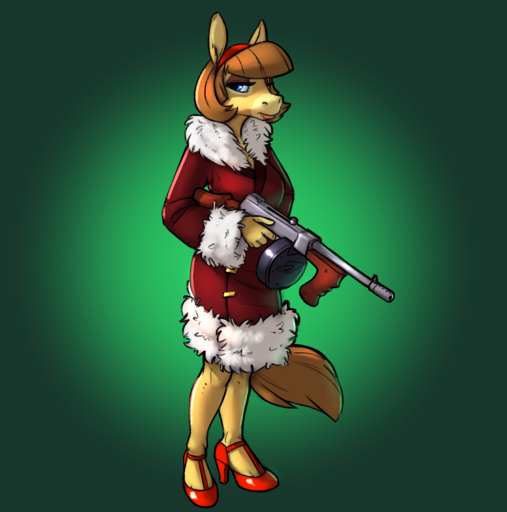 2016 anthro brown_hair brown_tail clothed clothing coat equid equine female flapper footwear full-length_portrait fully_clothed green_background gun hair high_heels holding_gun holding_object holding_weapon horse looking_at_viewer mammal portrait ranged_weapon red_clothing red_coat red_footwear red_shoes red_topwear shoes simple_background siroc solo standing submachine_gun thompson_gun topwear weapon // 1011x1020 // 464.8KB