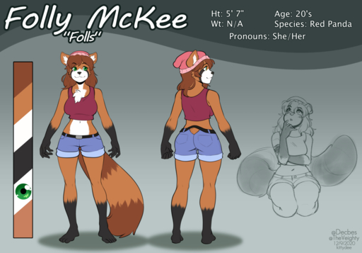 2020 5_fingers 5_toes ailurid anthro breasts brown_hair clothed clothing color_swatch digital_media_(artwork) eyebrows eyelashes feet female fingers green_eyes hair kittydee mammal midriff model_sheet navel red_panda smile solo standing toes // 1280x892 // 448.8KB