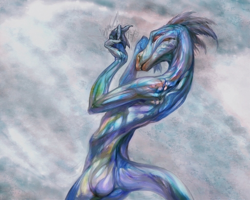 2019 5:4 5_fingers >:( abstract_background angry anthro athletic athletic_anthro athletic_male butt digital_media_(artwork) digital_painting_(artwork) feathers fingers klongi lizard looking_down male multicolored_body multicolored_scales multicolored_tail nude portrait red_eyes reptile scales scalie snout solo standing three-quarter_portrait // 1280x1024 // 213.6KB