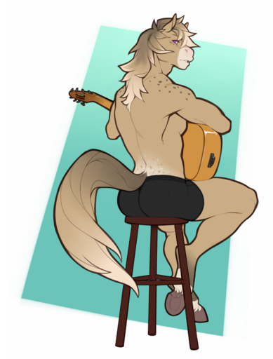 anthro appaloosa biped boxer_briefs butt cillian_mackenna clothing equid equine guitar hooves horse looking_at_viewer male mammal musical_instrument playing_guitar playing_music plucked_string_instrument sitting solo spearfrost string_instrument underwear // 800x1054 // 503.9KB