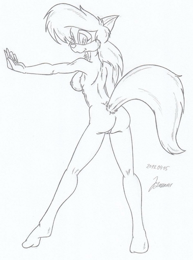 2012 amy_squirrel anthro areola biped black_and_white breasts butt eric_schwartz female genitals hi_res mature_anthro mature_female moaja monochrome nipples nude pussy sabrina_online side_boob solo standing traditional_media_(artwork) webcomic webcomic_character // 942x1274 // 90.3KB