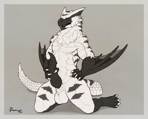 2020 absurd_res anthro arashiin balls black_penis capcom claws deormynd digital_media_(artwork) erection fangs feet finger_claws fingers flying_wyvern fur genitals grey_background hi_res kneeling knot male masturbation monster_hunter nargacuga open_mouth penile penile_masturbation penis scalie simple_background solo tapering_penis teeth toe_claws toes tongue video_games white_body white_claws white_fur // 4096x3277 // 643.8KB