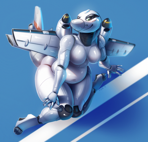 2019 3_toes 5_fingers aircraft anthro blush breasts digital_media_(artwork) feet female fingers fivel glistening hi_res living_aircraft living_machine living_vehicle looking_at_viewer machine navel nude saab_340 smile solo toes vehicle wide_hips // 1280x1226 // 3.0MB