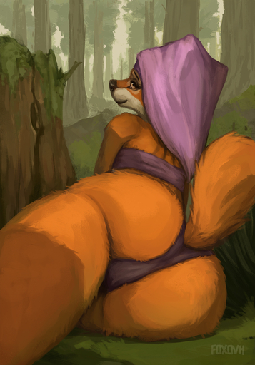 2019 anthro black_eyebrows black_nose bra butt canid canine clothed clothing detailed_background digital_media_(artwork) digital_painting_(artwork) disney eyebrows female forest fox foxovh fur headdress hi_res looking_at_viewer looking_back lying maid_marian mammal multicolored_body multicolored_fur on_side orange_body orange_eyes orange_fur orange_tail outside panties pink_bra pink_clothing pink_panties pink_underwear pinup plant pose robin_hood_(disney) smile solo tree two_tone_body two_tone_fur underwear white_body white_fur wimple // 892x1280 // 586.5KB