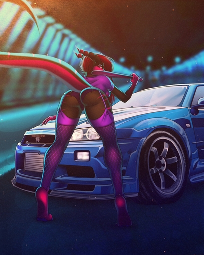 anthro baseball_bat bat_(object) bent_over breasts butt car catherinemeow clothing dragon female fishnet fishnet_legwear hi_res legwear lingerie looking_at_viewer looking_back nissan nissan_gtr outside presenting presenting_hindquarters solo vehicle // 1200x1501 // 1.4MB