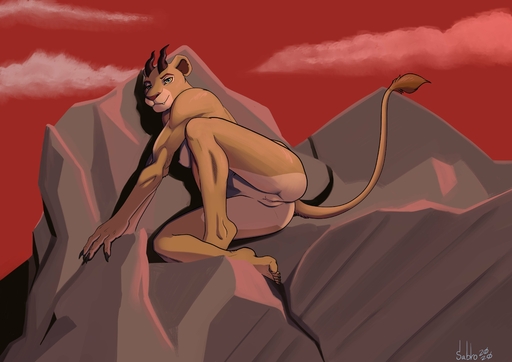 absurd_res anthro anthrofied breasts butt claws demon disney felid female genitals hi_res horn lion mammal nala nipples nude pantherine pussy rock sabrotiger sitting smile solo the_lion_king // 4096x2892 // 454.2KB