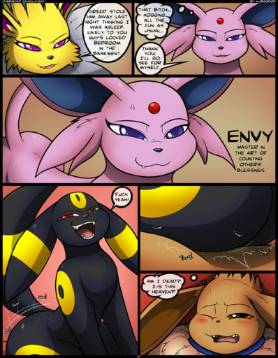 2016 absurd_res ambiguous_gender animal_genitalia animal_penis big_butt black_body black_border black_fur black_nose blue_collar blush bodily_fluids border brown_body brown_eyes brown_fur butt butt_grab collar comic dialogue digital_media_(artwork) digitigrade domination duo ears_back eevee eeveelution english_text envy_(kuroodod) erection espeon eyelashes fan_character fangs female female_domination female_on_top feral feral_on_feral first_person_view front_view fur genitals greed_(kuroodod) grin half-closed_eyes hand_on_butt hi_res jolteon kuroodod larger_female looking_down looking_up lying male malefemale male_penetrating mammal markings motion_lines narrowed_eyes neck_tuft nintendo no_sclera nude on_back on_bottom on_top one_eye_closed open_mouth paws penetration penis pink_body pink_fur pink_tongue pivoted_ears pokemon pokemon_(species) profanity purple_eyes pussy raised_tail rear_view red_eyes reverse_cowgirl_position rough_sex sam_(kuroodod) sex shadow simple_background size_difference sloth_(kuroodod) smaller_male smile snout spread_legs spreading standing submissive submissive_male sweat teeth text tongue tuft umbreon vaginal vaginal_penetration video_games white_body white_fur yellow_body yellow_fur yellow_markings // 2100x2700 // 2.4MB