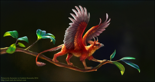 2014 all_fours avian beak branch english_text feathered_wings feathers feral green_eyes gryphon in_tree izora mythological_avian photorealism plant red-izak solo spots spotted_body spotted_feathers text tree wings // 1135x604 // 540.3KB