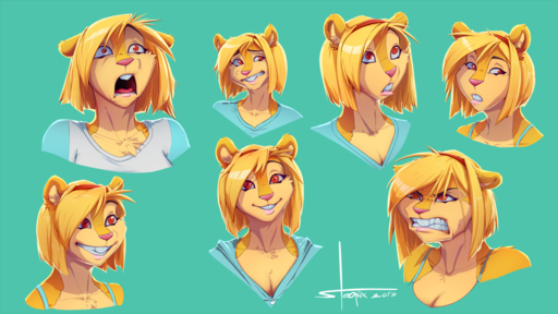 2013 <3 angry anthro blonde_hair breasts buckteeth chest_tuft cleavage clenched_teeth clothed clothing confusion expression_sheet female fur hair mammal maybell model_sheet portrait red_eyes rodent sciurid shocked smile solo stoopix teeth tree_squirrel tuft // 1405x790 // 841.5KB