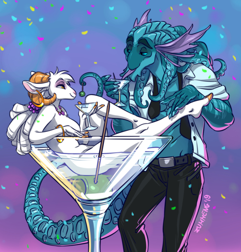 2019 5_fingers alcohol alexander_(zummeng) amber_eyes anthro beverage blue_body blue_eyes bottomwear bovid bovid_horn breasts caprine caprine_horn cephalopod clothed clothednude clothed_male_nude_female clothing cocktail_glass coleoid confetti container convenient_censorship cup curved_horn decapodiform deity dreadlocks drinking_glass duo ear_piercing ear_ring eyebrows eyelashes eyeshadow feet female fingers food fruit fur glass glass_container glass_cup gloria_(zummeng) goat hair hi_res holding_object horn husband husband_and_wife in_beverage in_container in_cup in_glass jewelry larger_male long_tail looking_at_another looking_at_partner love makeup male malefemale mammal marine married married_couple mollusk muscular muscular_male necklace necktie nude olive_(fruit) open_clothing open_shirt open_topwear pants partially_clothed partially_submerged piercing plant pseudo_hair ram_horn romantic romantic_ambiance romantic_couple shirt size_difference smaller_female smile tasteful tasteful_nudity tentacle_hair tentacles toes tongue toothpick topwear white_body white_fur white_hair wife zummeng // 1531x1600 // 1.5MB