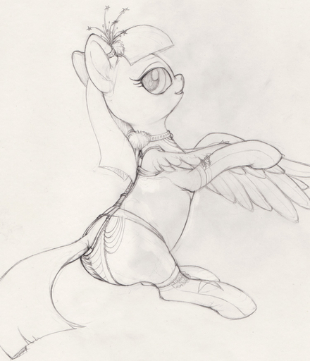 2012 blossomforth_(mlp) clothing ecmajor equid equine feathered_wings feathers female feral friendship_is_magic hasbro horse legwear lingerie looking_at_viewer mammal monochrome my_little_pony panties pegasus simple_background smile solo stockings underwear white_background wings // 750x873 // 140.2KB