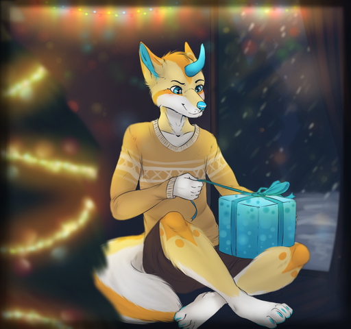 anthro biped canid canine christmas christmas_tree clothed clothing crossed_legs dafka gift holidays inside lights male mammal night ozi-rz plant sitting smile snow snowing solo tree window window_seat // 1201x1126 // 870.1KB