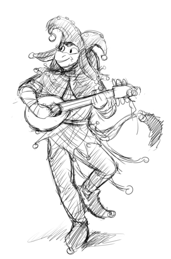 anthro asinus black_and_white clothed clothing donk donkey equid equine guitar hi_res hladilnik horse jester male mammal monochrome musical_instrument plucked_string_instrument simple_background sketch smile solo string_instrument // 846x1280 // 728.8KB