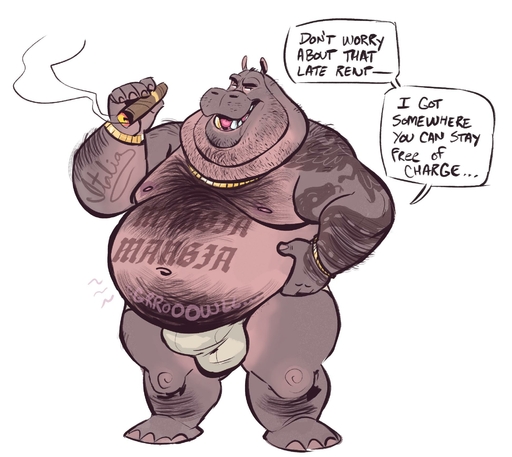 2019 <3 anthro belly body_hair bracelet briefs bulge cigar clothed clothing common_hippopotamus dramamine english_text facial_hair gold_(metal) gold_jewelry gold_necklace gold_tooth hi_res hippopotamid hungry jewelry male mammal necklace overweight overweight_anthro overweight_male ring shirt simple_background smoke solo speech_bubble standing stomach_hair tank_top tattoo text tight_clothing tighty_whities topless topwear underwear white_background white_clothing white_underwear // 1942x1734 // 261.6KB