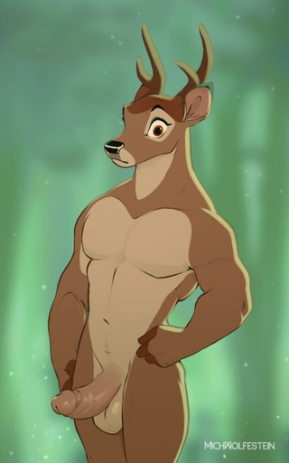 2022 anthro anthrofied antlers balls bambi capreoline cervid erection genitals hi_res horn humanoid_genitalia humanoid_penis looking_at_viewer male mammal michwolfestein muscular muscular_anthro muscular_male pecs penis portrait solo three-quarter_portrait // 801x1280 // 64.4KB
