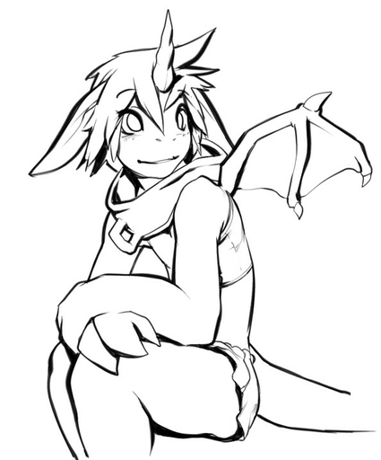 anthro biped black_and_white claws clothed clothing doxy dragon hair horn long_ears looking_aside male membrane_(anatomy) membranous_wings monochrome scalie short_hair side_view simple_background sitting skimpy solo source_request white_background wings // 594x716 // 55.9KB