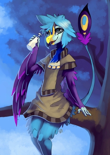 2015 ambiguous_gender anthro avian beak beverage biped bottle clothed clothing dress feathered_wings feathers hi_res holding_bottle holding_object kuza looking_at_viewer milk nevrean outside plant sitting solo teeth toothed_beak tree winged_arms wings zerolativity // 913x1280 // 194.7KB